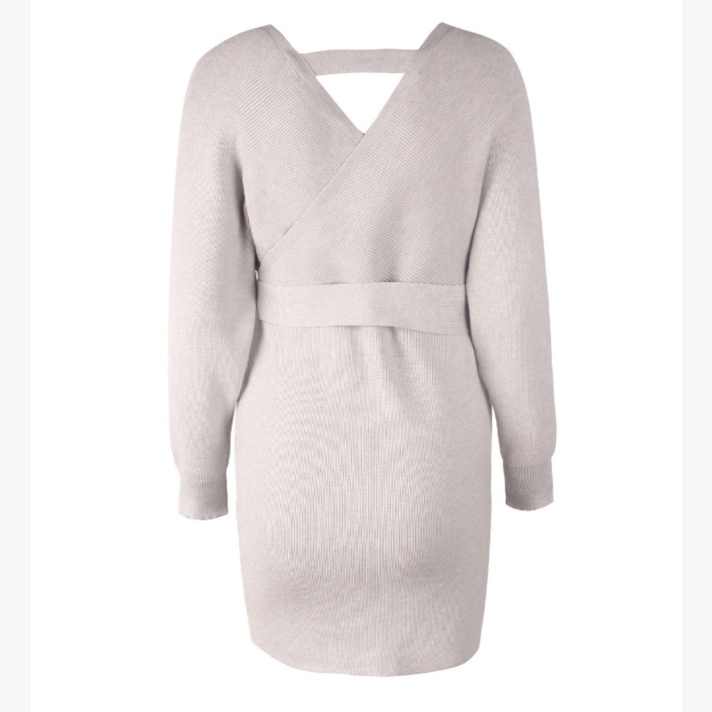 🔥🔥Sexy and Cozy Grey V Neck Sweater Dress - Picture 6 of 8